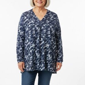 Style & Co, Blue Tie Dye Long Sleeve Blouse, Plus Size 2X (NWT)